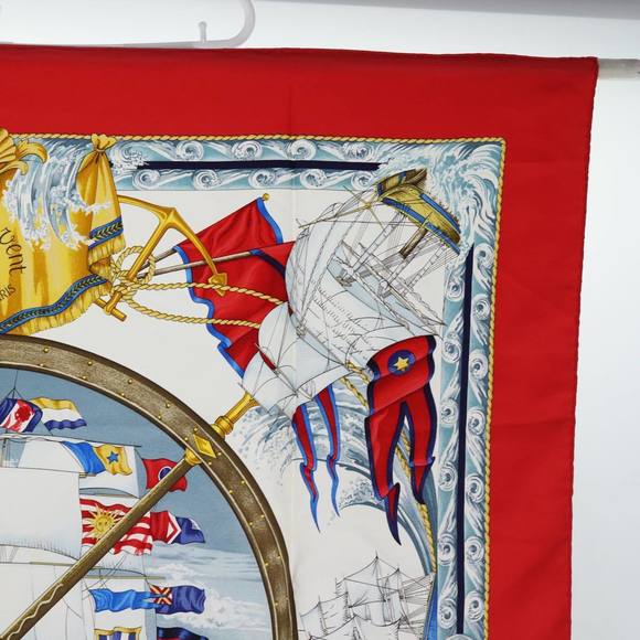 HERMES Carre 90 Scarf ""VIVE LE VENT"" Silk Red Auth fm3436 - Picture 4 of 14